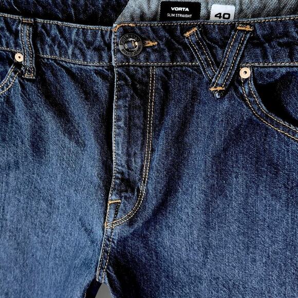 Volcom Vorta Denim Jeans Slim Fit Straight Leg Men Size 40X31 Dark Washed Blue - Picture 8 of 15